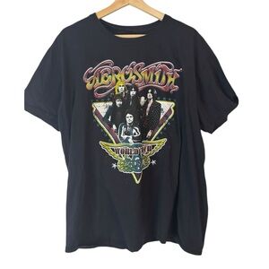 Aerosmith‎ World Tour Graphic T-Shirt Men’s XL Black Short Sleeve Vintage Rock